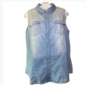 Behind The Seams Chambray Sleeveless Blouse Ladies Large